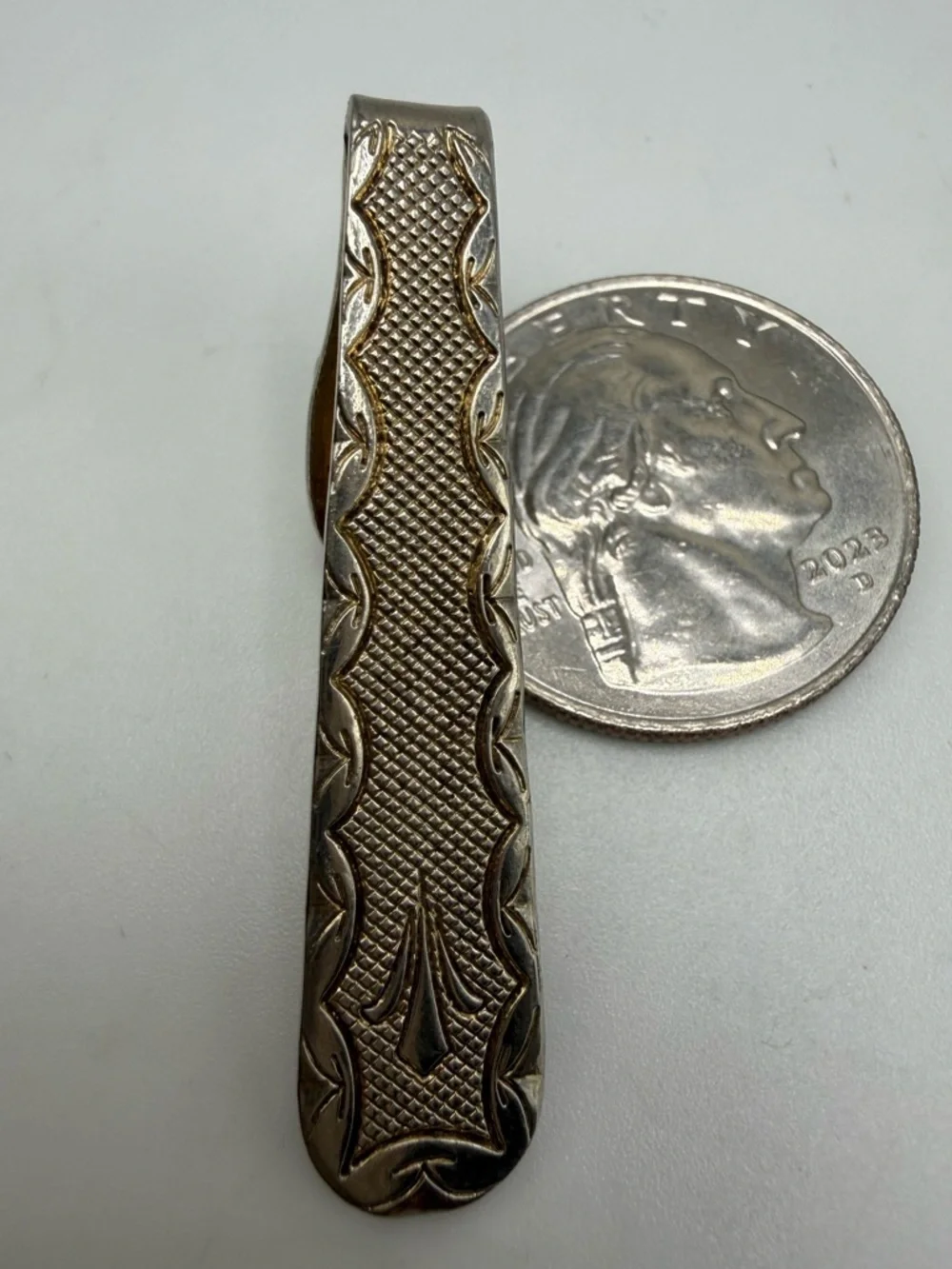 Vintage Gold Tone Engraved Tie Bar Clip Western Style